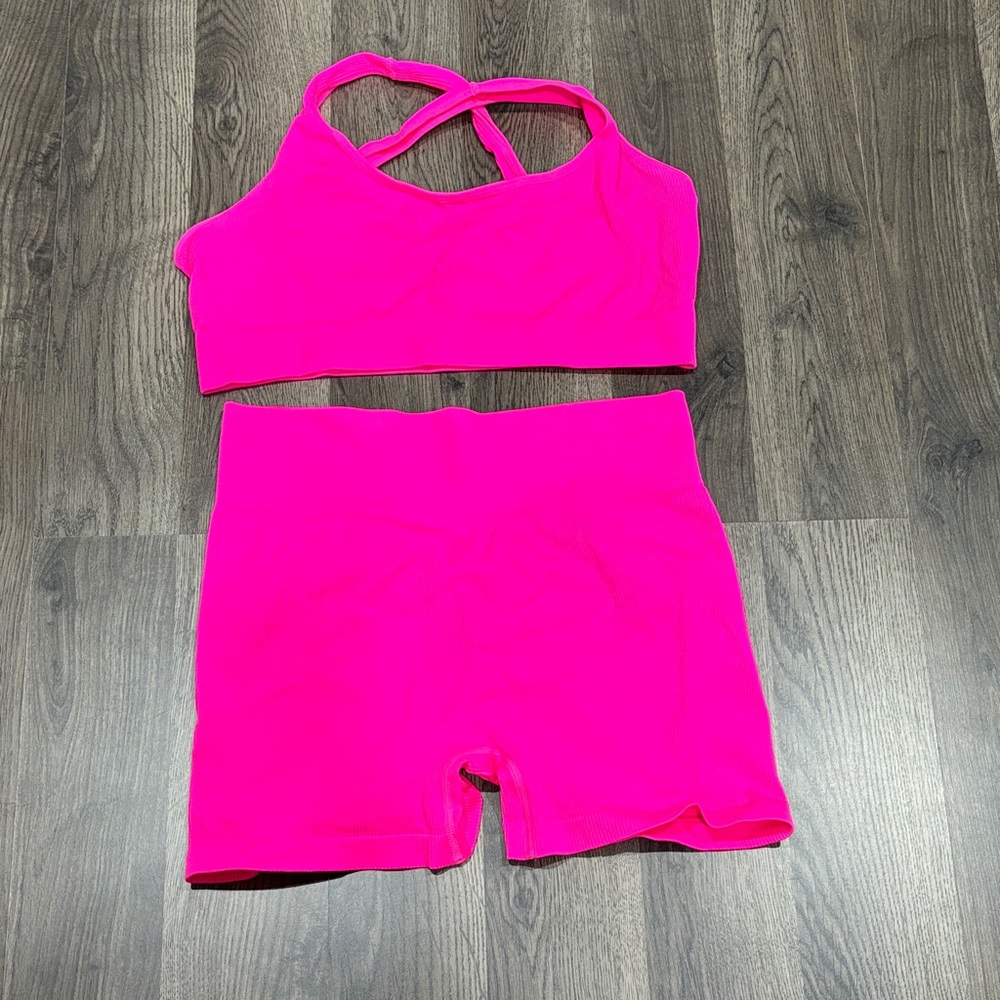 Vibrant Pink Sports Bra and Shorts Set